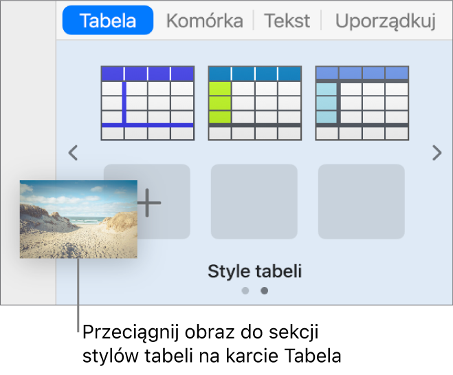 Przeciąganie obrazka do stylów tabeli w celu utworzenia nowego stylu.