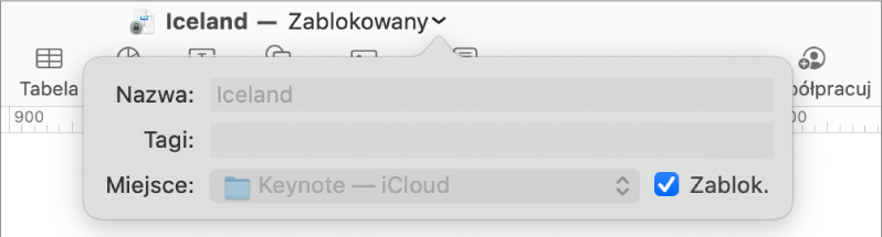 Menu podręczne blokowania i odblokowywania prezentacji.