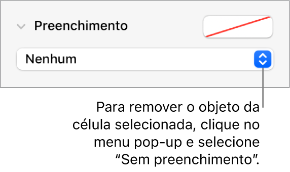O controlo para remover um objeto da célula selecionada.