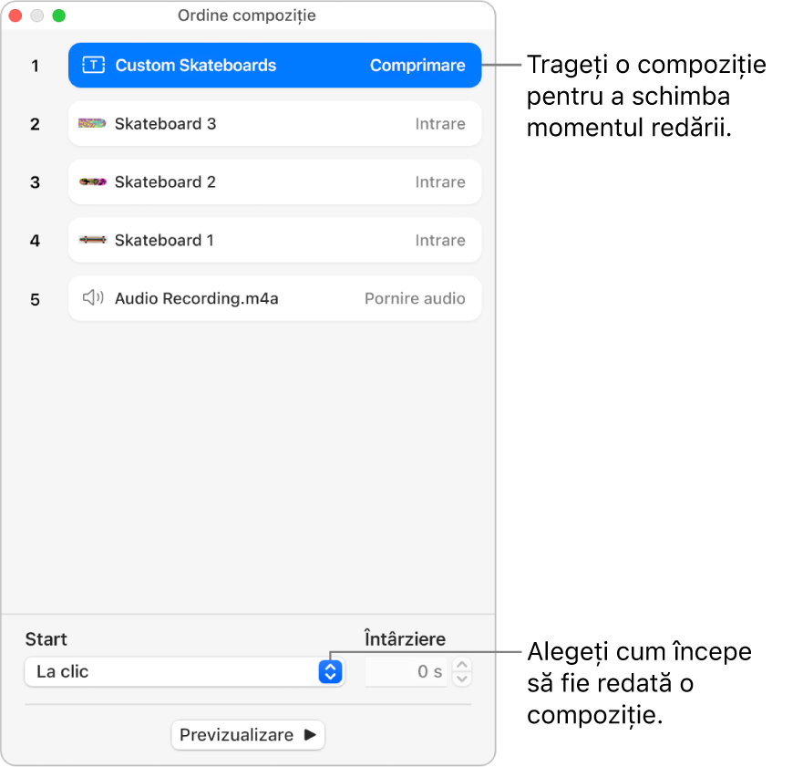 Fereastra Ordine compoziție.