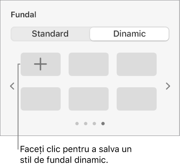 Butonul Dinamic selectat în secțiunea Fundal din bara laterală Format, cu butonul Adaugă un stil afișat.
