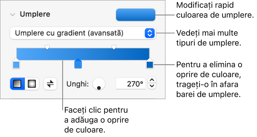 Comenzi pentru umplerea cu culori a obiectelor.