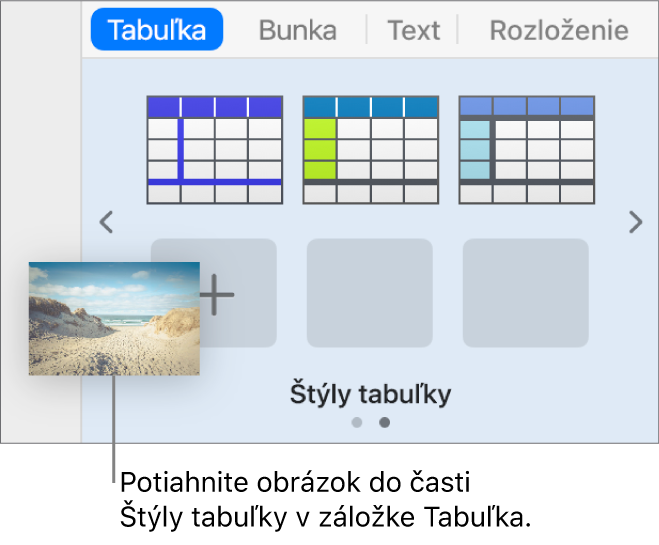 Vytvorenie nového štýlu potiahnutím obrázka na štýly tabuľky.