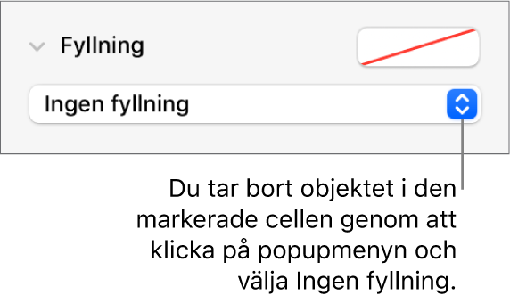 Reglaget för att ta bort ett objekt från den markerade tabellcellen.
