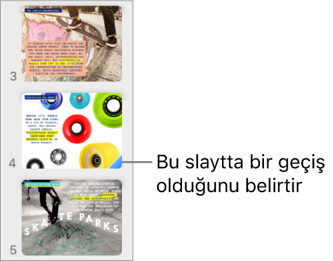 Slayttaki mavi üçgen, slaytta bir geçiş olduğunu belirtir.