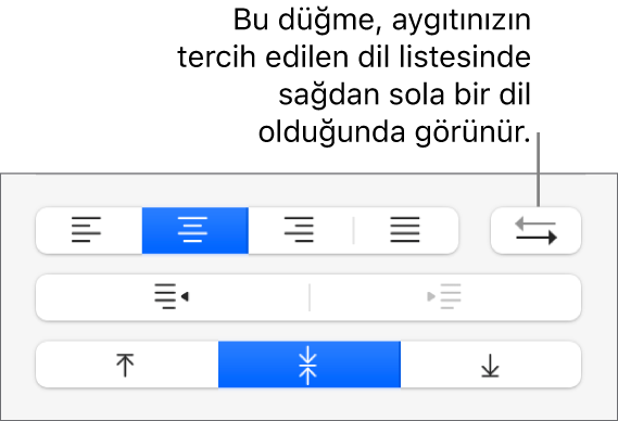Biçim kenar çubuğunun Hizalama bölümünde Paragraf Yönü düğmesi.