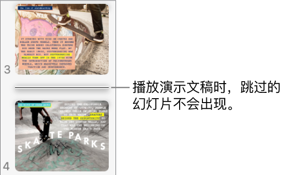 跳过的幻灯片显示为水平线的幻灯片导航器。