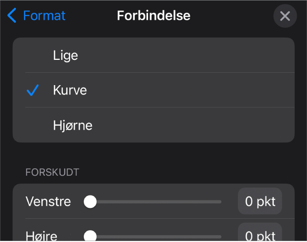 Forbindelsesmulighederne med Kurve valgt.