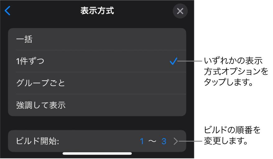 「イン」パネルの「表示方式」のオプション。