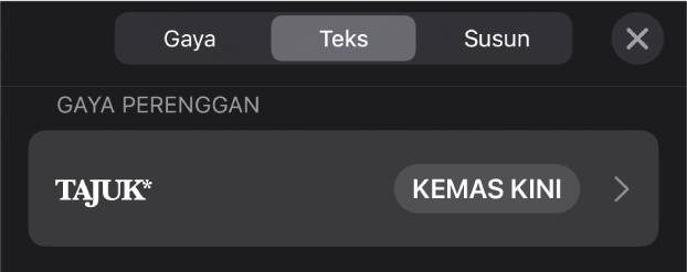 Gaya perenggan dengan asterisk di sebelahnya dan butang Kemas Kini di sebelah kanan.