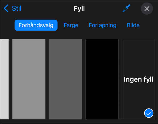 Fyll-kontrollene med Ingen fyll markert.