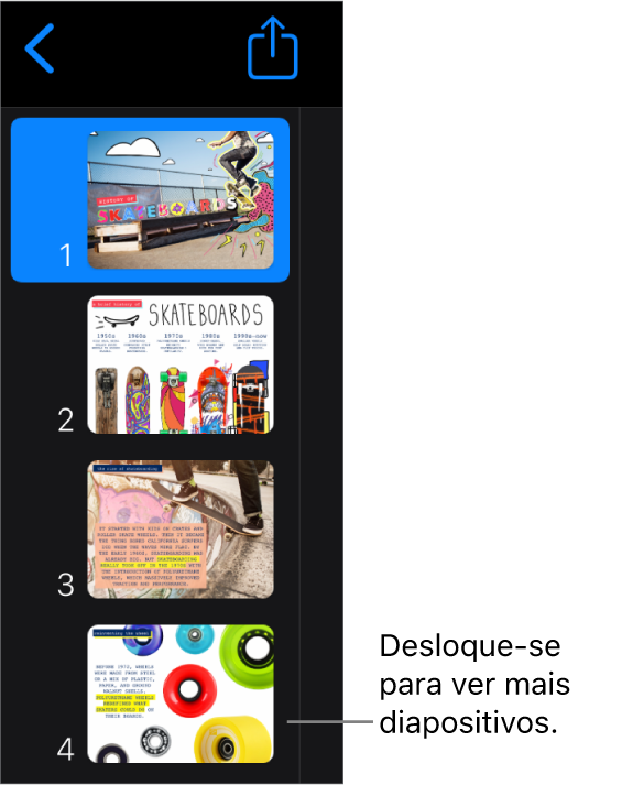 O navegador de diapositivos.