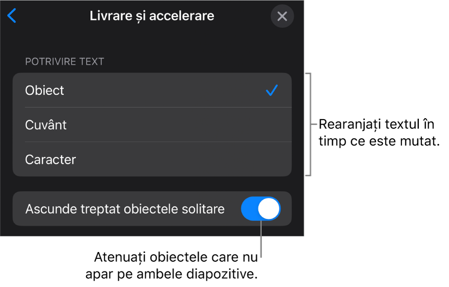 Opțiunile de livrare și accelerare Mutare magică din panoul Accelerare.