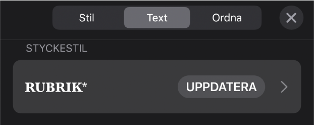 En styckestil med en asterisk bredvid och knappen Uppdatera till höger.