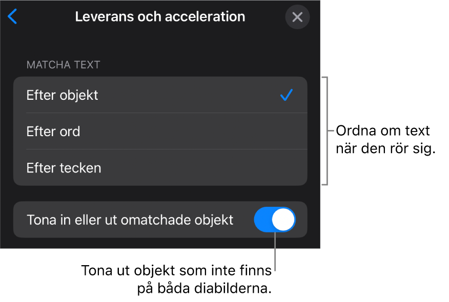 Leverans- och accelerationsalternativ för Magisk flytt i panelen Acceleration.