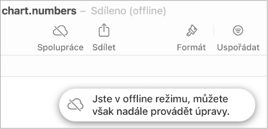 Na obrazovce se zobrazí upozornění „Jste v offline režimu, můžete však nadále provádět úpravy.“