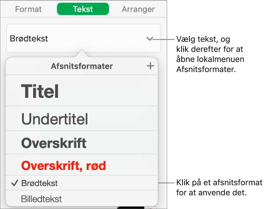 Menuen Afsnitsformater.