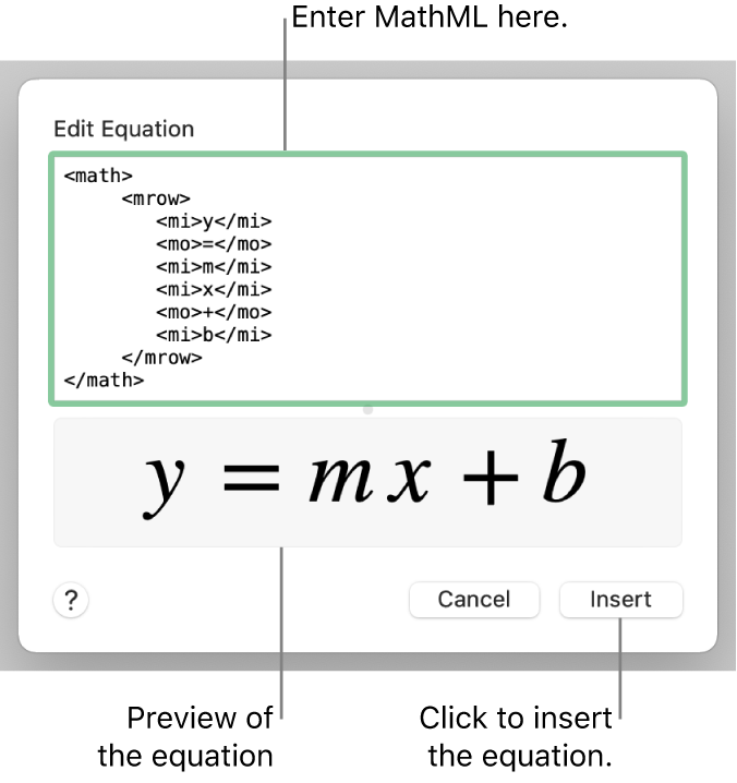 The equation for the slope of a line in the Edit Equation field and a preview of the formula below.