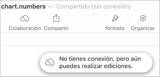 Un aviso en la pantalla dice “No tienes conexión, pero aún puedes realizar ediciones”.