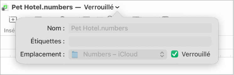 Menu contextuel de verrouillage ou déverrouillage d’une feuille de calcul.