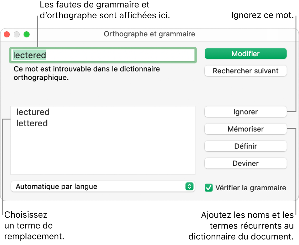 La fenêtre Orthographe et grammaire.