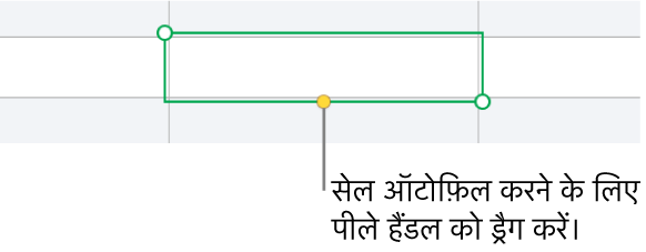 पीले हैंडल वाले चयनित सेल का उपयोग आप सेल को ऑटोमैटिकलीभरण के लिए ड्रैग कर सकते हैं।