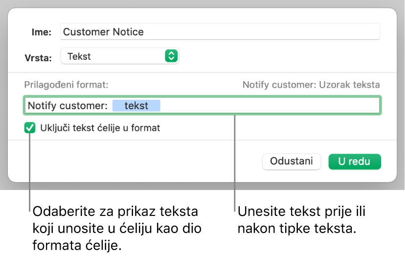 Vlastiti format tekstualnih ćelija.