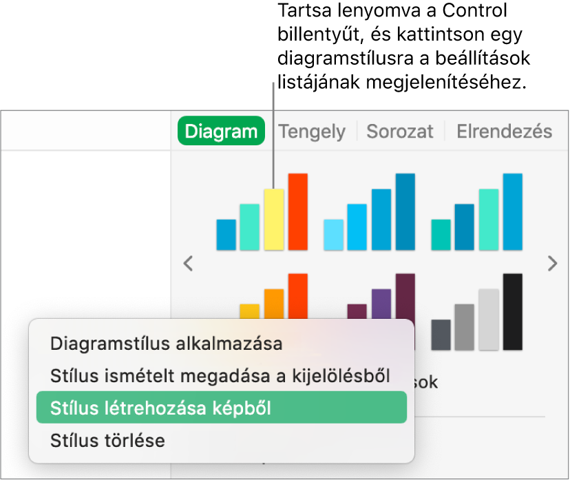 A Diagramstílus helyi menü.