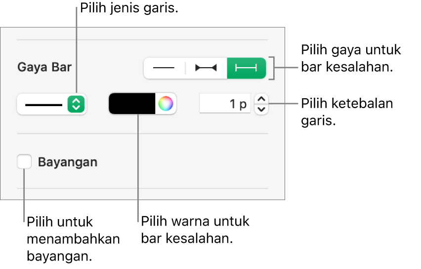 Kontrol untuk memberi gaya Bar Kesalahan.