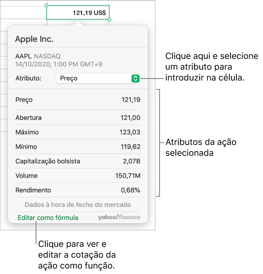 A caixa de diálogo de introdução de informação do atributo do título, com a Apple como título selecionado.