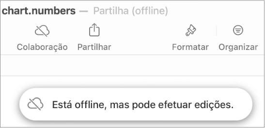 Um aviso no ecrã indica que “Está offline, mas pode efetuar edições.”