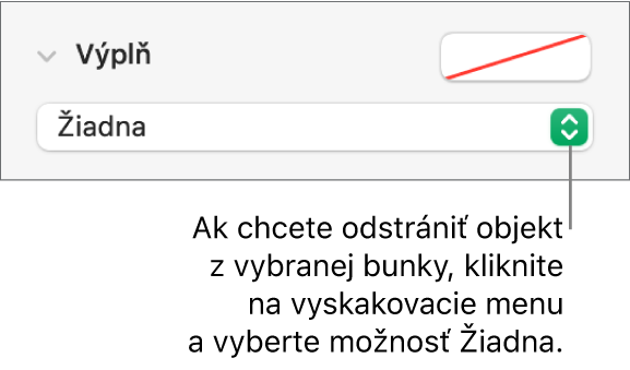 Ovládacie prvky na odstránenie objektu z označenej bunky.