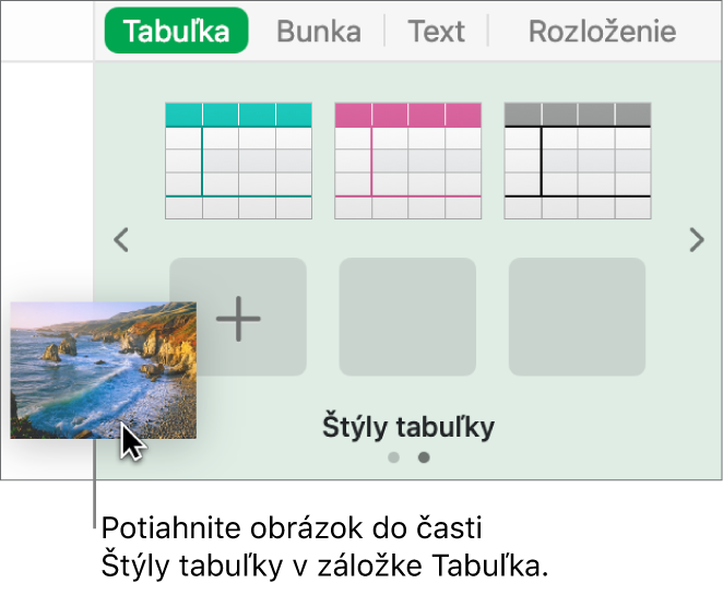 Vytvorenie nového štýlu potiahnutím obrázka na štýly tabuľky.