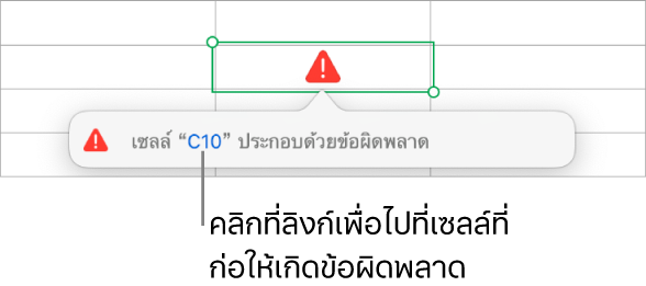 ลิงก์ที่ไปยังข้อผิดพลาดเซลล์