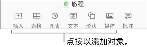 Numbers 表格窗口,工具栏上带有标注框的对象按钮。