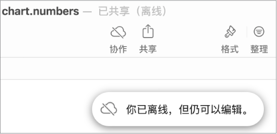 屏幕上的提醒显示:“你已离线,但仍可以编辑。”