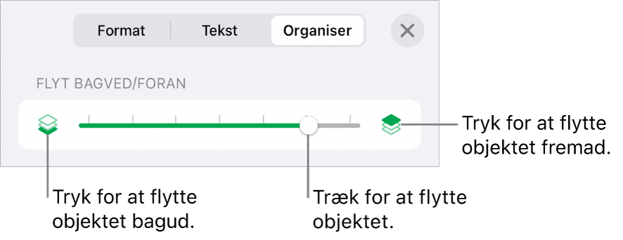 Knappen Flyt tilbage, knappen Flyt frem og mærket til lag.
