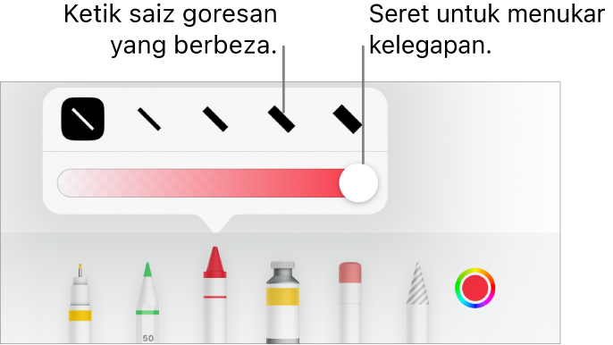 Kawalan untuk memilih saiz goresan dan gelangsar untuk melaraskan kelegapan.