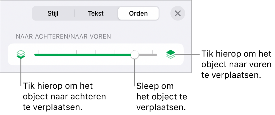 De achteruitknop, de vooruitknop en de schuifknop voor lagen.