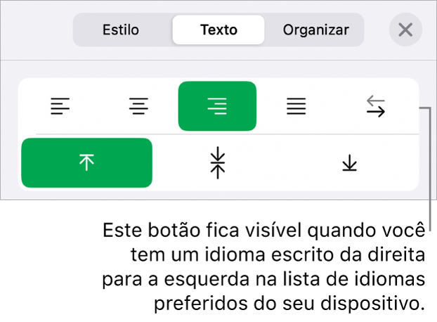 Seção Estilo do botão Formatar com balão explicativo para o botão bidirecional.