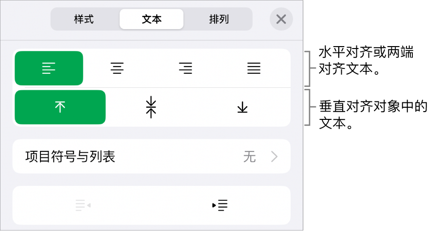 含文本对齐和间距按钮标注框的“格式”检查器的“布局”部分。