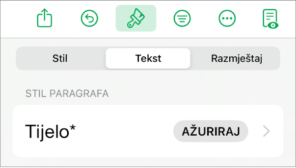 Stil paragrafa s asteriskom do njega i tipka Ažuriranja s desne strane.