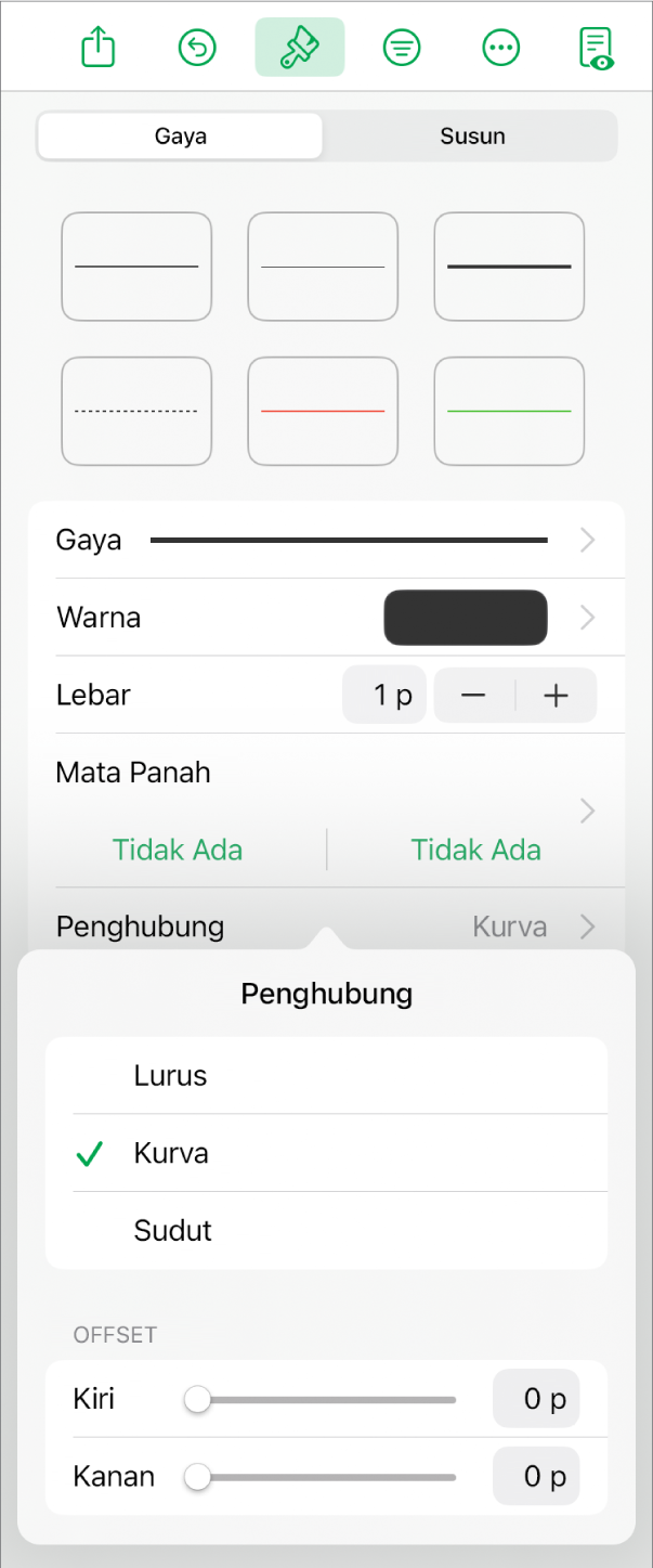 Kontrol Koneksi dengan Kurva dipilih.