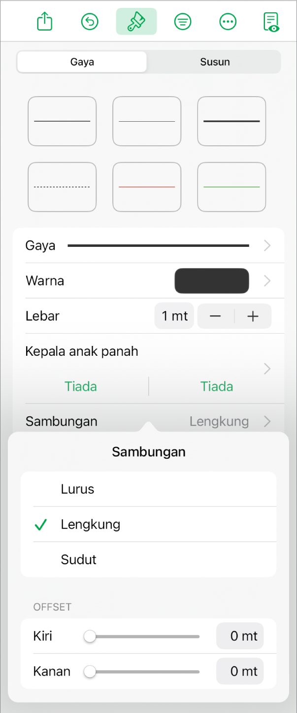 Kawalan Sambungan dengan Lengkung dipilih.