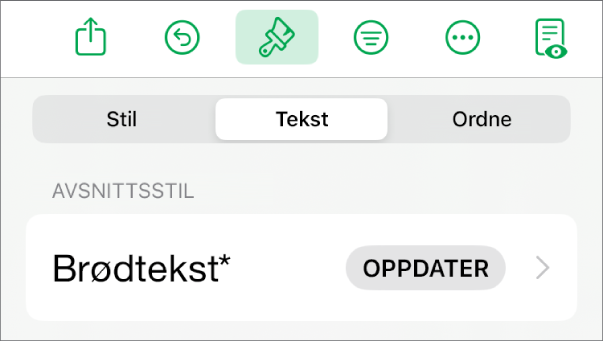 En avsnittsstil med en stjerne ved siden av, og en Oppdater-knapp til høyre.
