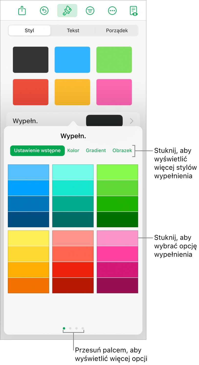 Opcje wypełnienia na karcie Styl na pasku bocznym Format.