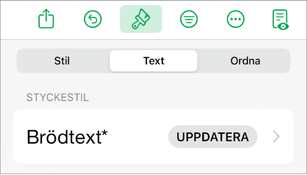 En styckestil med en asterisk bredvid och knappen Uppdatera till höger.