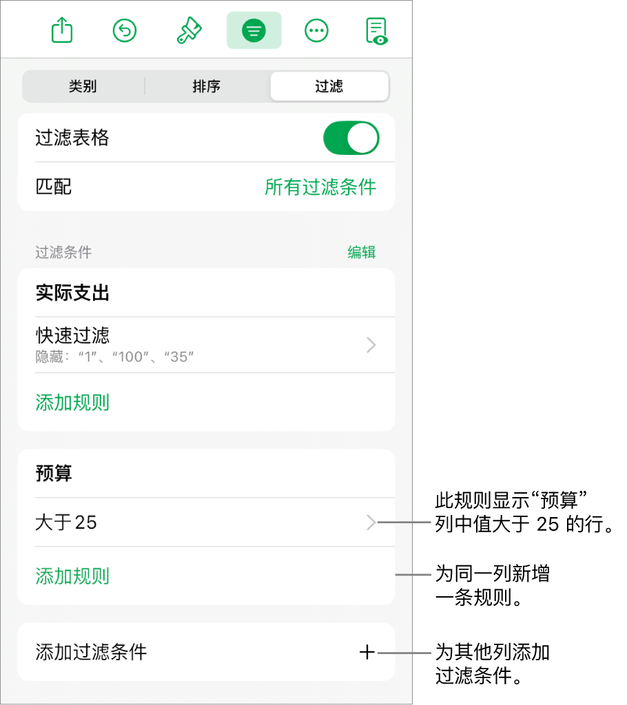 用于添加新过滤规则或编辑现有过滤规则的控制。