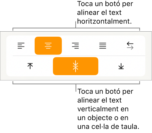 Botons d’alineació horitzontal i vertical del text.