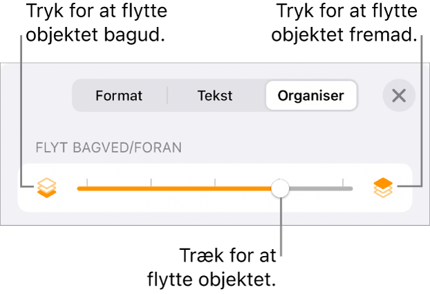 Knappen Flyt tilbage, knappen Flyt frem og mærket til lag.